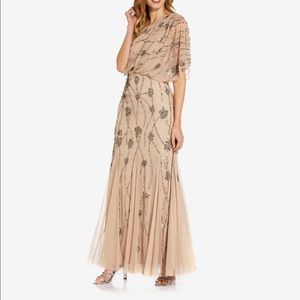 ONE SHOULDER BEADED GOWN IN NUDE